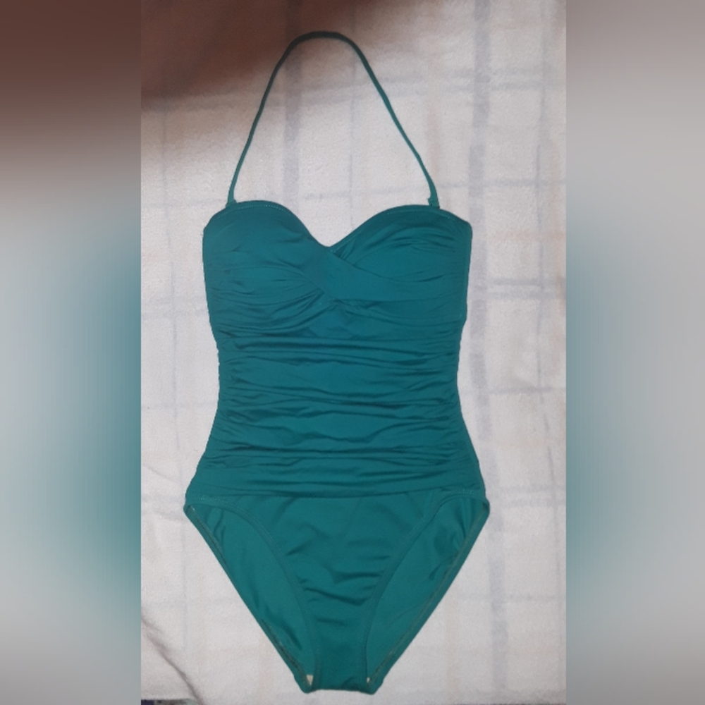 La Blanca blue green bathing suit removable strap size 4